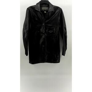 BANANA REPUBLIC Women's Black Button-Up Leather Streetwear Coat SZ S